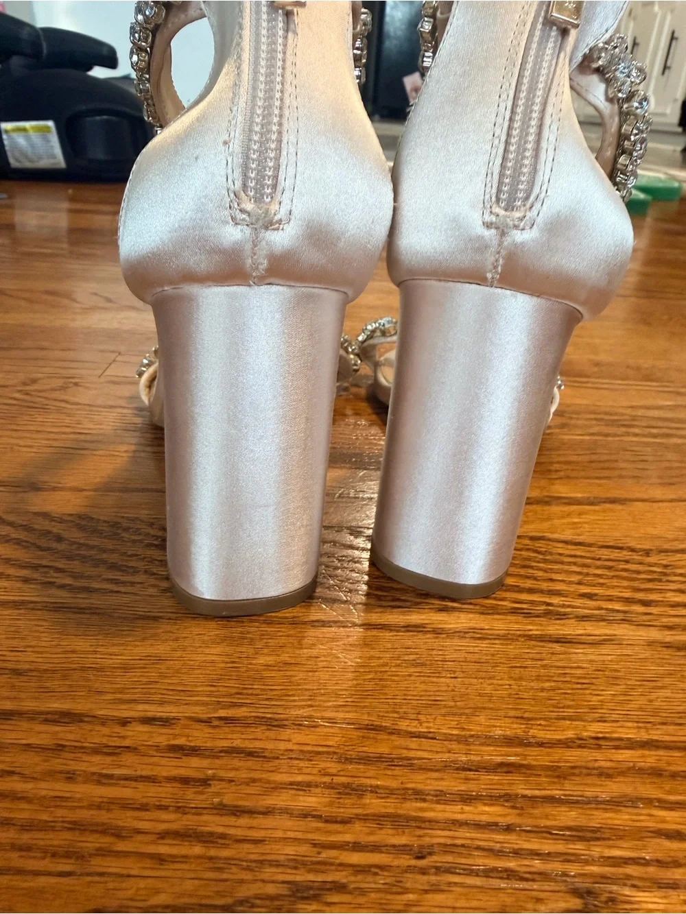 Jewel Badgley Mischka Nude Crystal-Ankle Strap Block Heels